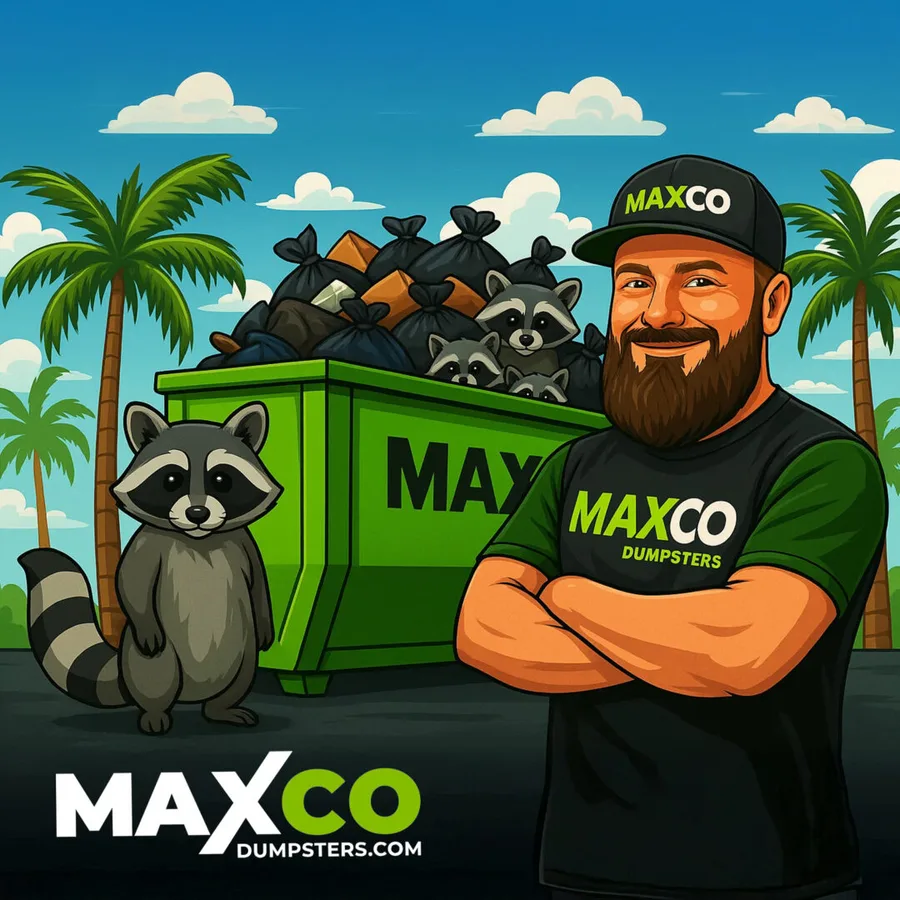 MAXCO roll-off dumpster delivered to a home driveway in New Port Richey