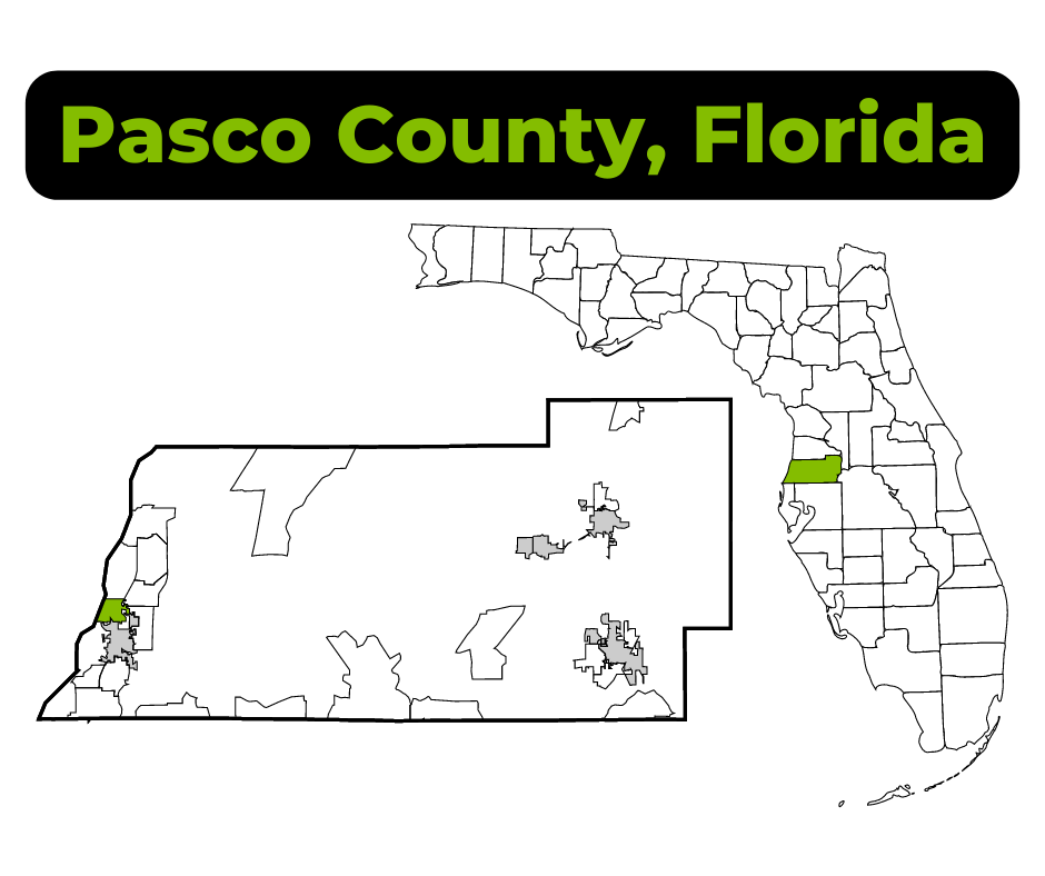 pasco county map detailing the service area of maxco dumspter rentals